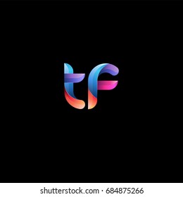 Initial lowercase letter tf, curve rounded logo, gradient vibrant colorful glossy colors on black background