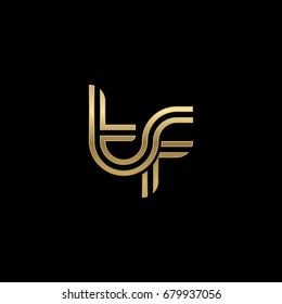Initial lowercase letter tf, linked outline rounded logo, elegant golden color on black background