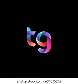 Initial lowercase letter tg, curve rounded logo, gradient vibrant colorful glossy colors on black background