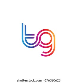 Initial lowercase letter tg, linked outline rounded logo, colorful vibrant colors