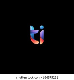 Initial lowercase letter ti, curve rounded logo, gradient vibrant colorful glossy colors on black background