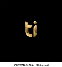 Initial lowercase letter ti, curve rounded logo, gradient glossy gold color on black background