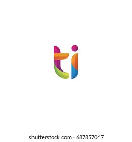 Initial lowercase letter ti, curve rounded logo, gradient vibrant colorful glossy multicolor