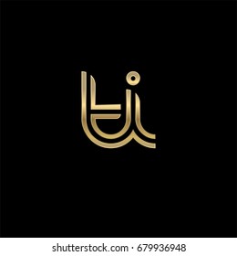 Initial lowercase letter ti, linked outline rounded logo, elegant golden color on black background