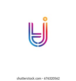 Initial lowercase letter tj, linked outline rounded logo, colorful vibrant colors