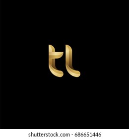 Initial lowercase letter tl, curve rounded logo, gradient glossy gold color on black background
