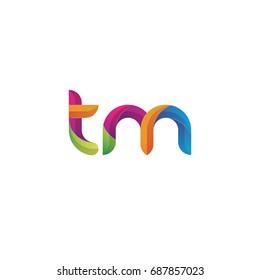 Initial lowercase letter tm, curve rounded logo, gradient vibrant colorful glossy multicolor
