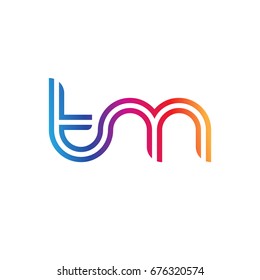 Initial lowercase letter tm, linked outline rounded logo, colorful vibrant colors