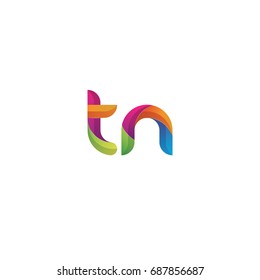 Initial lowercase letter tn, curve rounded logo, gradient vibrant colorful glossy multicolor