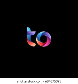Initial lowercase letter to, curve rounded logo, gradient vibrant colorful glossy colors on black background