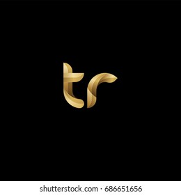 Initial lowercase letter tr, curve rounded logo, gradient glossy gold color on black background