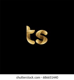 Initial lowercase letter ts, curve rounded logo, gradient glossy gold color on black background