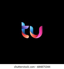 Initial lowercase letter tu, curve rounded logo, gradient vibrant colorful glossy colors on black background