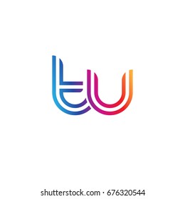 Initial lowercase letter tu, linked outline rounded logo, colorful vibrant colors