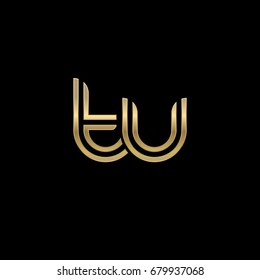 Initial lowercase letter tu, linked outline rounded logo, elegant golden color on black background