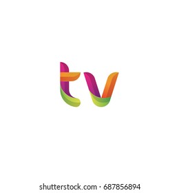 Initial lowercase letter tv, curve rounded logo, gradient vibrant colorful glossy multicolor