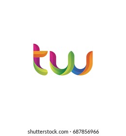 Initial lowercase letter tw, curve rounded logo, gradient vibrant colorful glossy multicolor