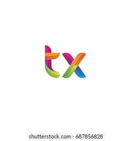 Initial lowercase letter tx, curve rounded logo, gradient vibrant colorful glossy multicolor