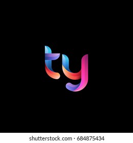 Initial lowercase letter ty, curve rounded logo, gradient vibrant colorful glossy colors on black background