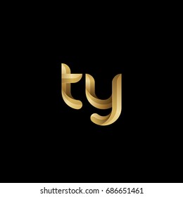 Initial lowercase letter ty, curve rounded logo, gradient glossy gold color on black background