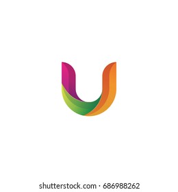 Initial lowercase letter u, curve rounded logo, gradient vibrant colorful glossy multicolor