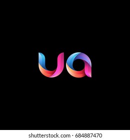 Initial lowercase letter ua, curve rounded logo, gradient vibrant colorful glossy colors on black background