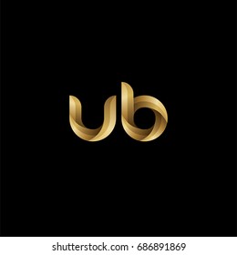 Initial lowercase letter ub, curve rounded logo, gradient glossy gold color on black background