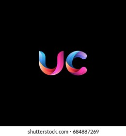 Initial lowercase letter uc, curve rounded logo, gradient vibrant colorful glossy colors on black background