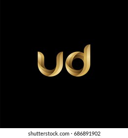 Initial lowercase letter ud, curve rounded logo, gradient glossy gold color on black background