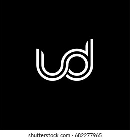 Initial lowercase letter ud, linked outline rounded logo, white color on black background