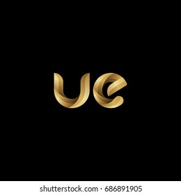 Initial lowercase letter ue, curve rounded logo, gradient glossy gold color on black background