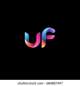 Initial lowercase letter uf, curve rounded logo, gradient vibrant colorful glossy colors on black background
