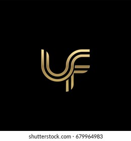Initial lowercase letter uf, linked outline rounded logo, elegant golden color on black background