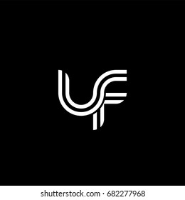 Initial lowercase letter uf, linked outline rounded logo, white color on black background