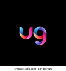 Initial lowercase letter ug, curve rounded logo, gradient vibrant colorful glossy colors on black background