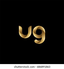 Initial lowercase letter ug, curve rounded logo, gradient glossy gold color on black background