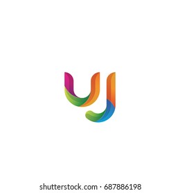 Initial lowercase letter uj, curve rounded logo, gradient vibrant colorful glossy multicolor