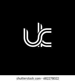 Initial lowercase letter uk, linked outline rounded logo, white color on black background