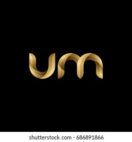 Initial lowercase letter um, curve rounded logo, gradient glossy gold color on black background