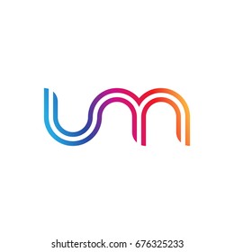 Initial lowercase letter um, linked outline rounded logo, colorful vibrant colors