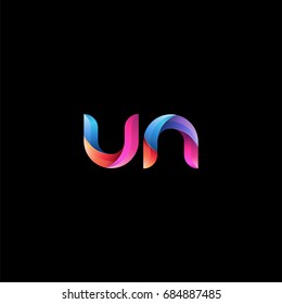 Initial lowercase letter un, curve rounded logo, gradient vibrant colorful glossy colors on black background