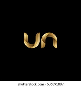 Initial lowercase letter un, curve rounded logo, gradient glossy gold color on black background