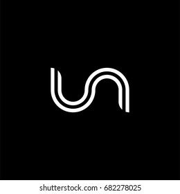 Initial lowercase letter un, linked outline rounded logo, white color on black background