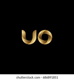 Initial lowercase letter uo, curve rounded logo, gradient glossy gold color on black background