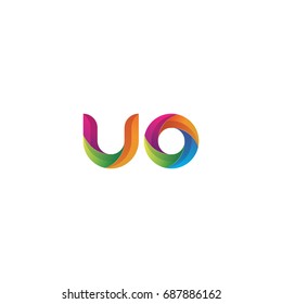 Initial lowercase letter uo, curve rounded logo, gradient vibrant colorful glossy multicolor