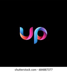 Initial lowercase letter up, curve rounded logo, gradient vibrant colorful glossy colors on black background