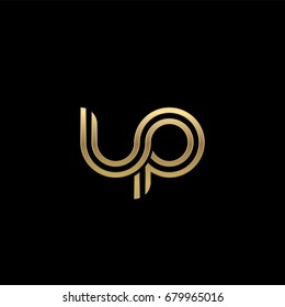 Initial lowercase letter up, linked outline rounded logo, elegant golden color on black background