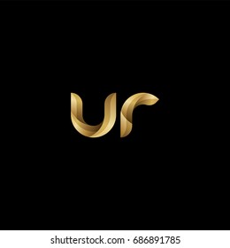 Initial lowercase letter ur, curve rounded logo, gradient glossy gold color on black background