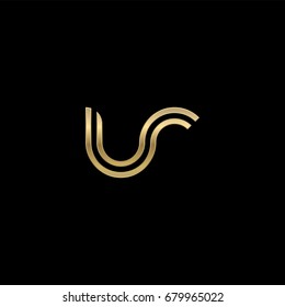 Initial lowercase letter ur, linked outline rounded logo, elegant golden color on black background
