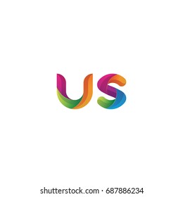 Initial lowercase letter us, curve rounded logo, gradient vibrant colorful glossy multicolor